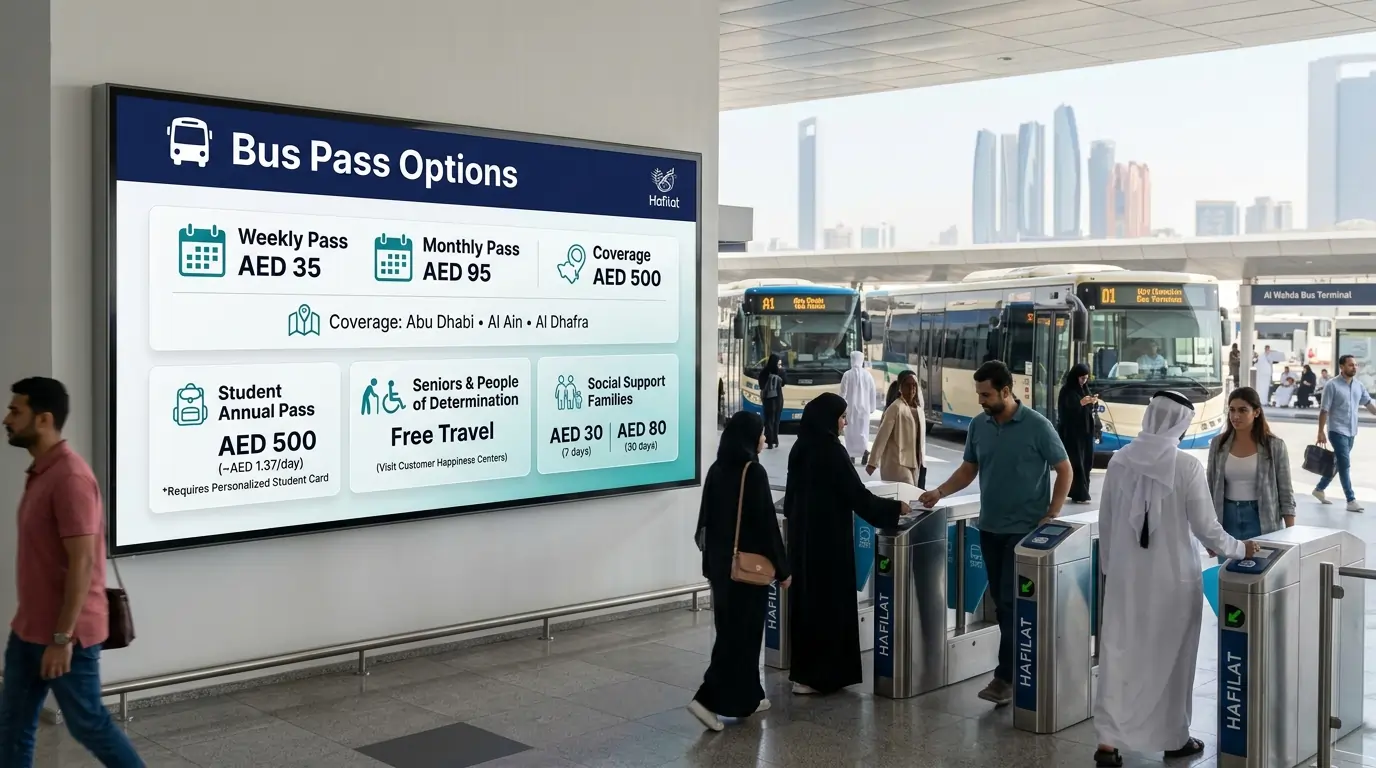 large-digital-billboard-at-al-wahda-bus-terminal-displaying-hafilat-bus-pass-options-and-prices-with-commuters-passing-through-turnstiles-and-buses-in-the-background