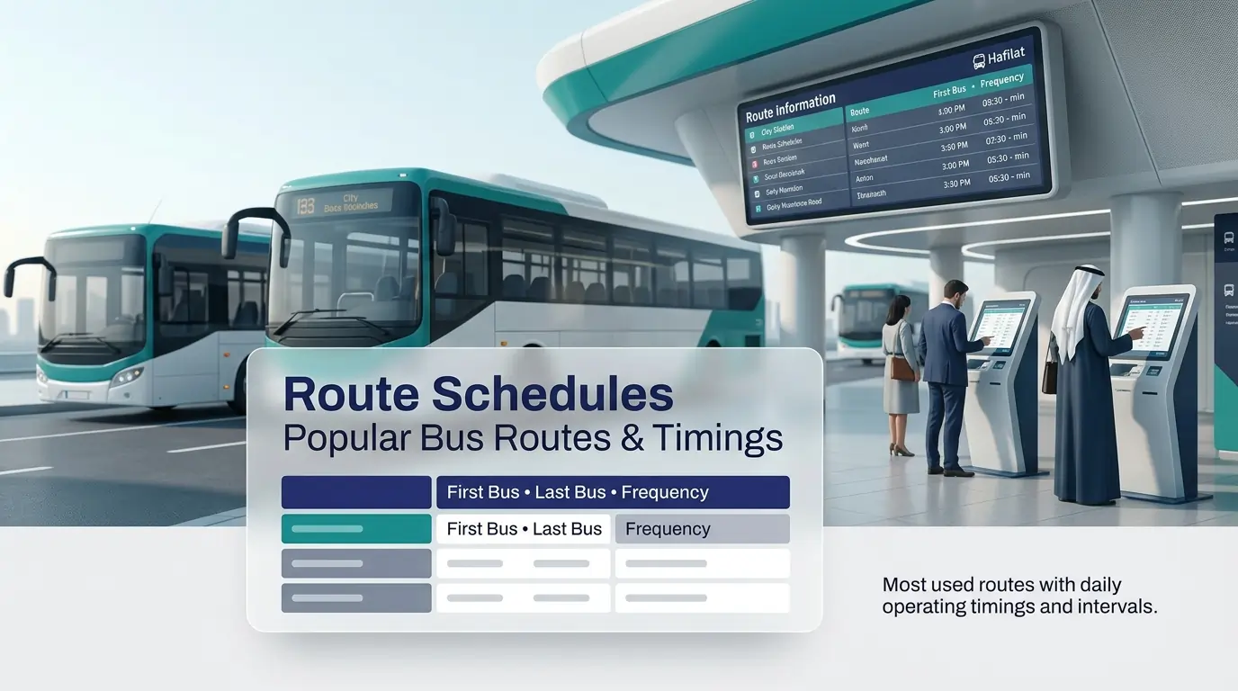 people-using-digital-kiosks-at-modern-bus-station-with-white-and-teal-buses-and-route-information-display-showing-hafilat-bus-schedules-timings-and-frequency