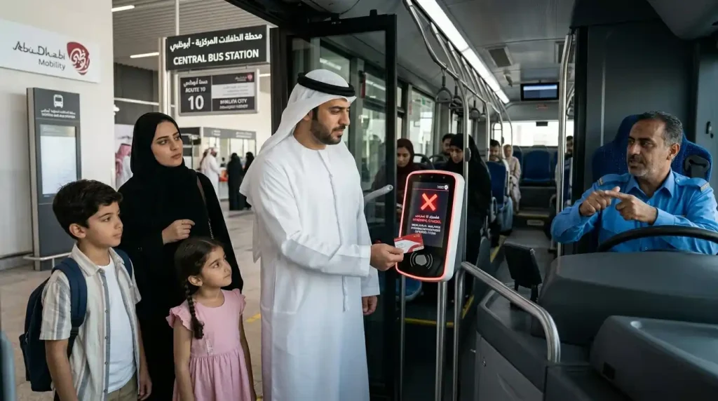 family-trying-to-use-one-hafilat-card-on-abu-dhabi-bus-with-second-tap-blocked-horizontal-image.
