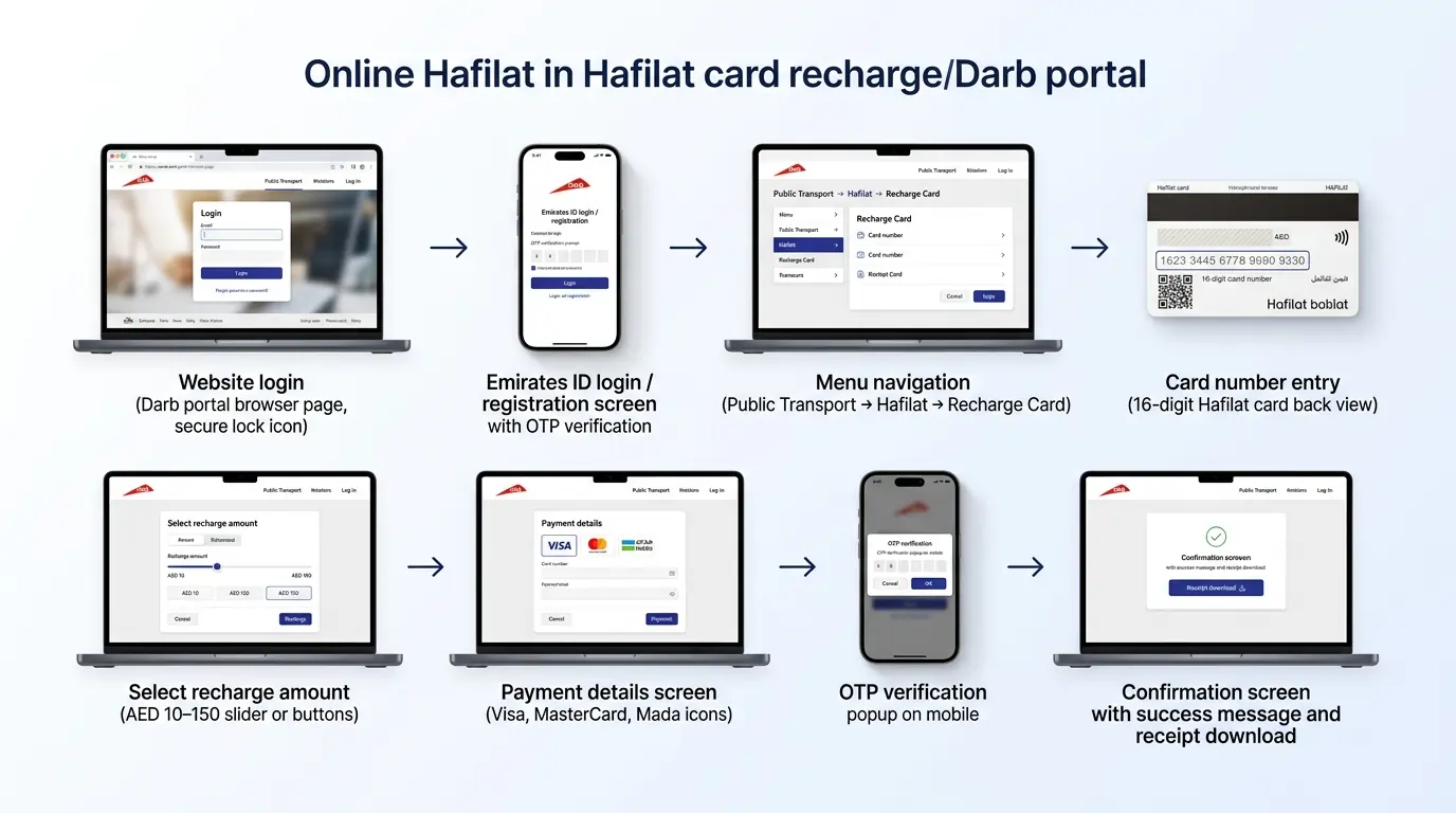 step-by-step-infographic-showing-online-hafilat-card-recharge-process-via-darb-portal-including-website-login-emirates-id-verification-menu-navigation-card-number-entry-payment-selection-and-final-confirmation