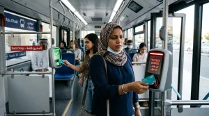 Photograph-showing-a-passenger-receiving-an-access-denied-message-while-tapping-a-Hafilat-card-on-a-bus-reader.