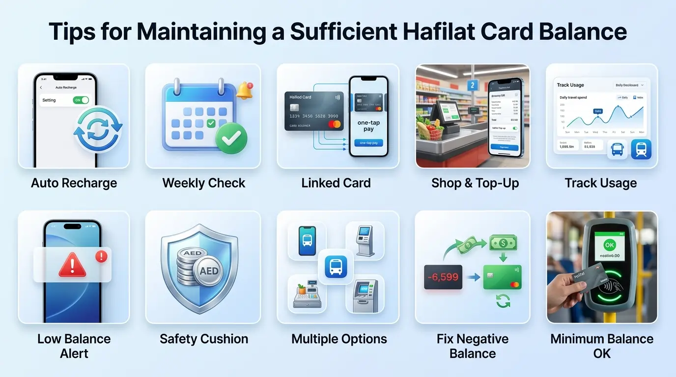 Ten-tips-infographic-offering-practical-advice-for-managing-and-maintaining-a-sufficient-balance-on-a-Hafilat-transportation-card.
